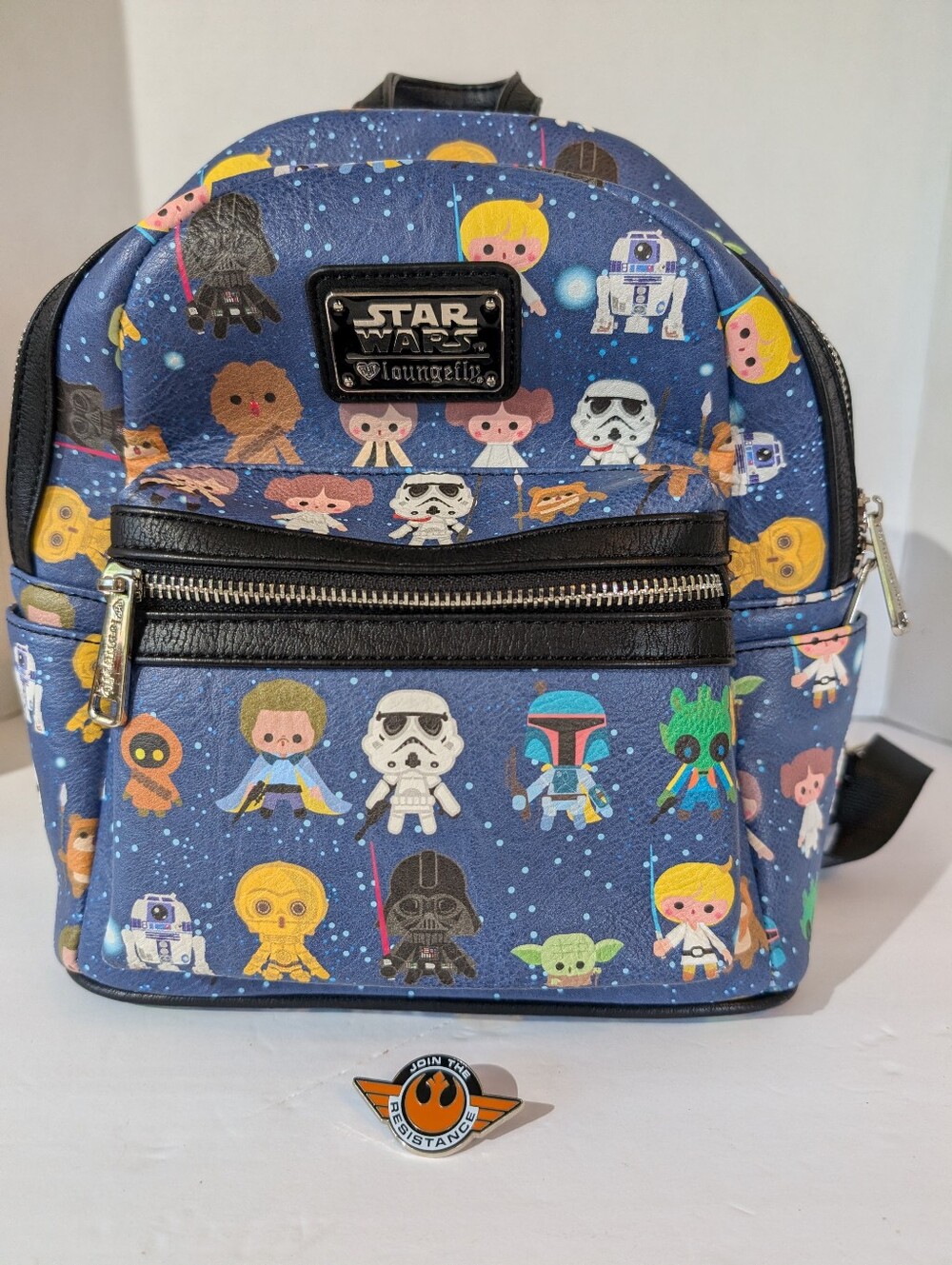 Loungefly Disney Star Wars Mini Backpack in Galaxy Blue with Chibi Character